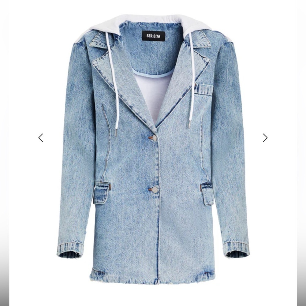 SER.O.YA Lawrence blazer Light Blue Denim Hooded Jacket Retrofete NWT S